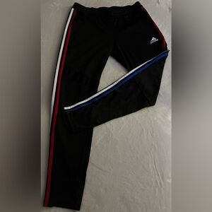 Adidas Black Pants with Red, White, and Blue Accents
